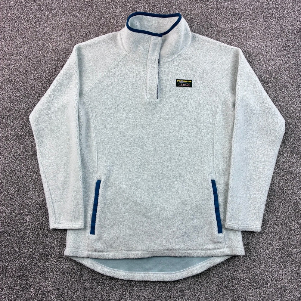 L.L. Bean Fleece Pullover Women's Small Light Blue Polyester Blend Snap T 518489
